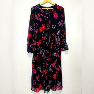 Calvin Klein Floral Midi Dress Long Sleeves